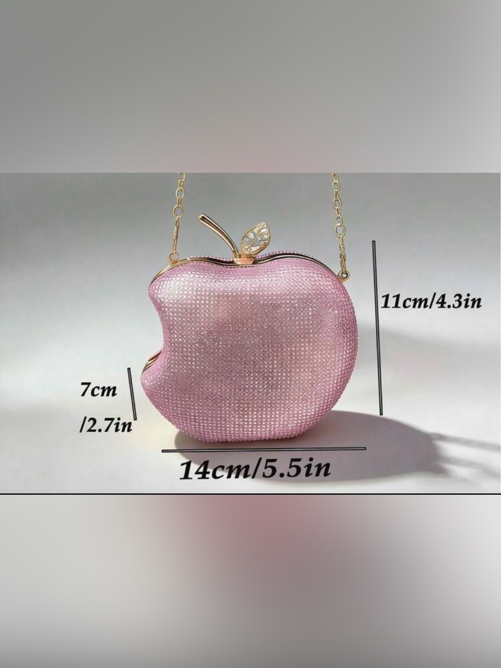 Pink Crystal Apple Clutch Handbag - Picture 10 of 10